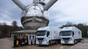 Iveco Stralis Hi-Way trucks set for departure from Brussels for European...